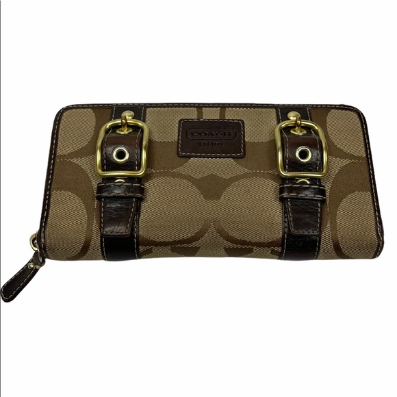 Coach Handbags - Coach Brown Canvas Leather Accordion Wallet